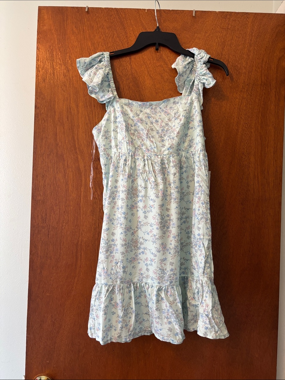 JUNIOR Light Blue Floral Ruffle Strap Dress